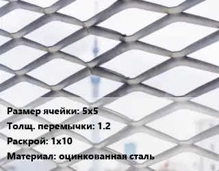 Сетка ЦПВС 5х5 1.2 Раскрой: 1х10 оцинкованная сталь